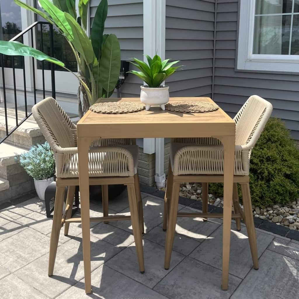 PURPLE LEAF Outdoor Bar Stools Chair Set of 2, All Weather Rattan and Aluminum Patio Bar Stool with Cushion