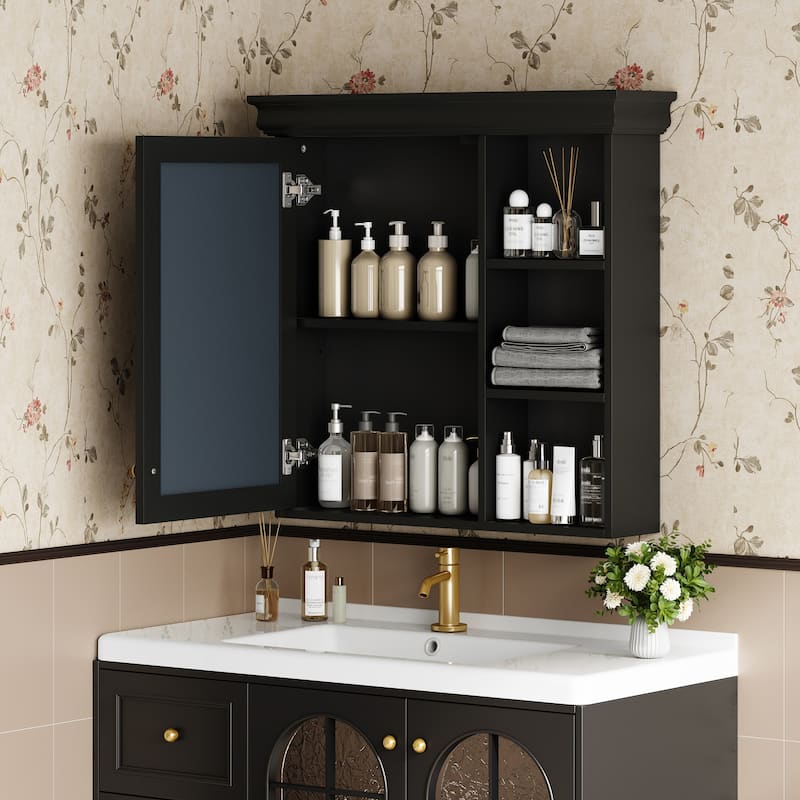 30'' x 28'' Bathroom Medicine Cabinet with Mirror, Wall Mounted Cabinet with Storage Organizer, Storage Cabinet for Bathroom