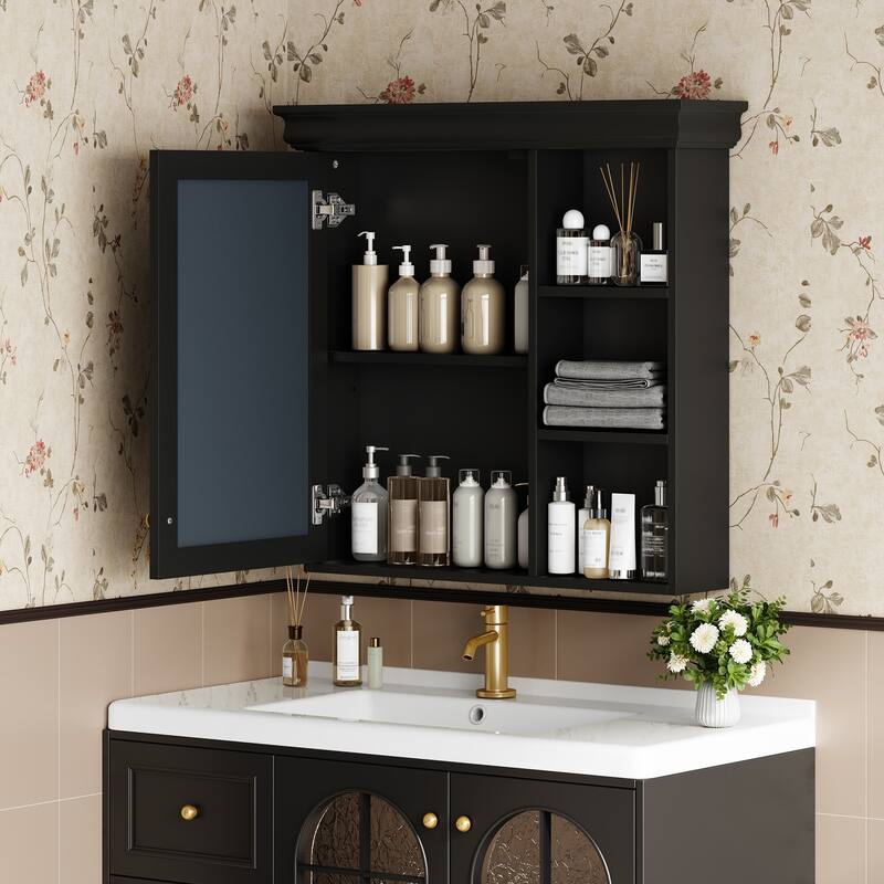 Mirrored Cabinet for Bathroom Wall Cabinet Storage Medicine Cabinet with Open Shelves and Adjustable Internal Shelf Heights