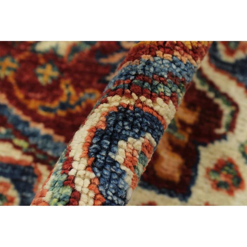 Oriental Khurgeen Therese Blue/Red Hand-knotted Wool Rug - 4'8 x 4'9 - 9'8'' x 9'9''