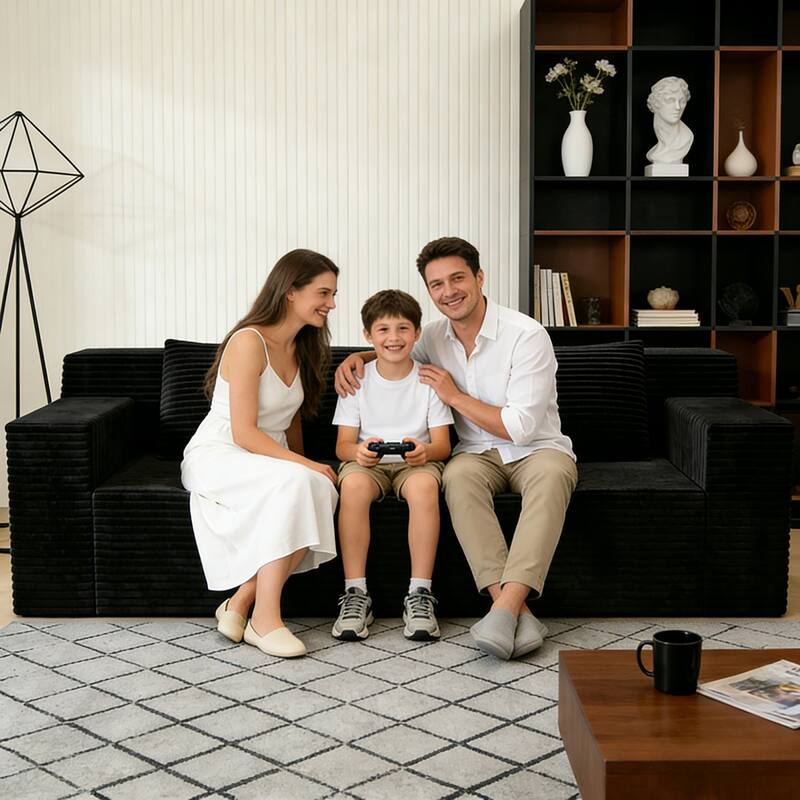 71" Corduroy Fabric 3-Seater Sectional Sofa, No Assembly Required