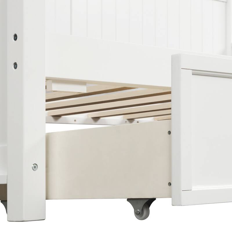 White Solid Wood Twin Daybed with Storage Drawers - No Box Spring Needed