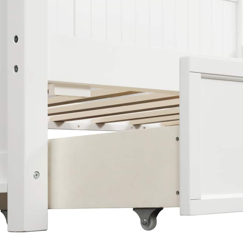 White Wood Twin Size Daybed with Three Drawers, No Box Spring Needed, Space-Saving Design