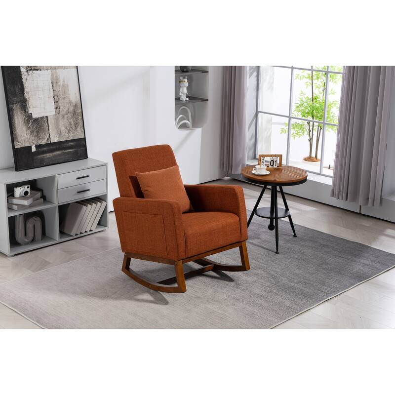 Brown Linen High Back Rocking Chair with Metal Frame