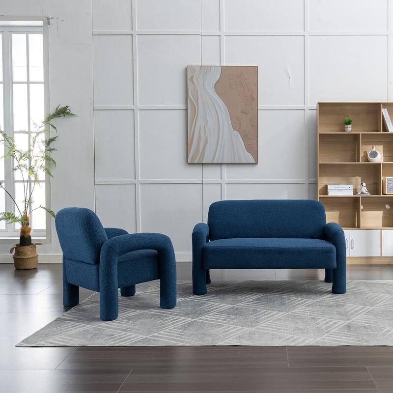 SEYNAR Mid-Century Modern Boucle 51'' Solid Wood Curved Sofa Set of 2 with Accent chair