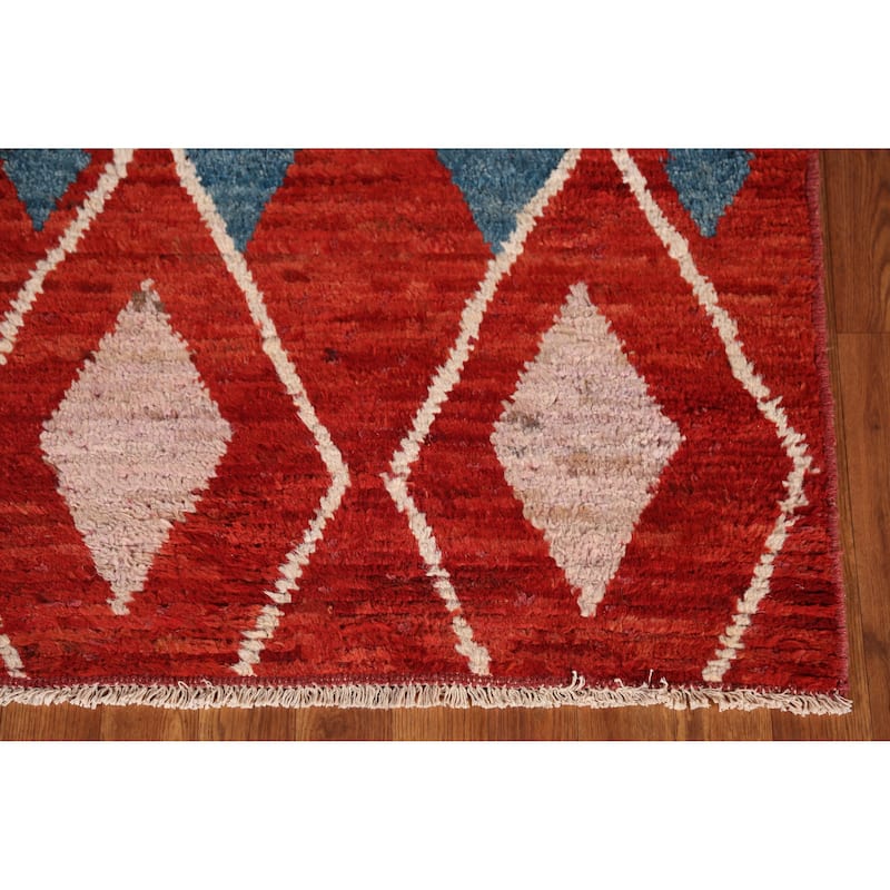 Geometric Moroccan Oriental Runner Rug Handmade Wool Carpet - 2'9" x 9'8"
