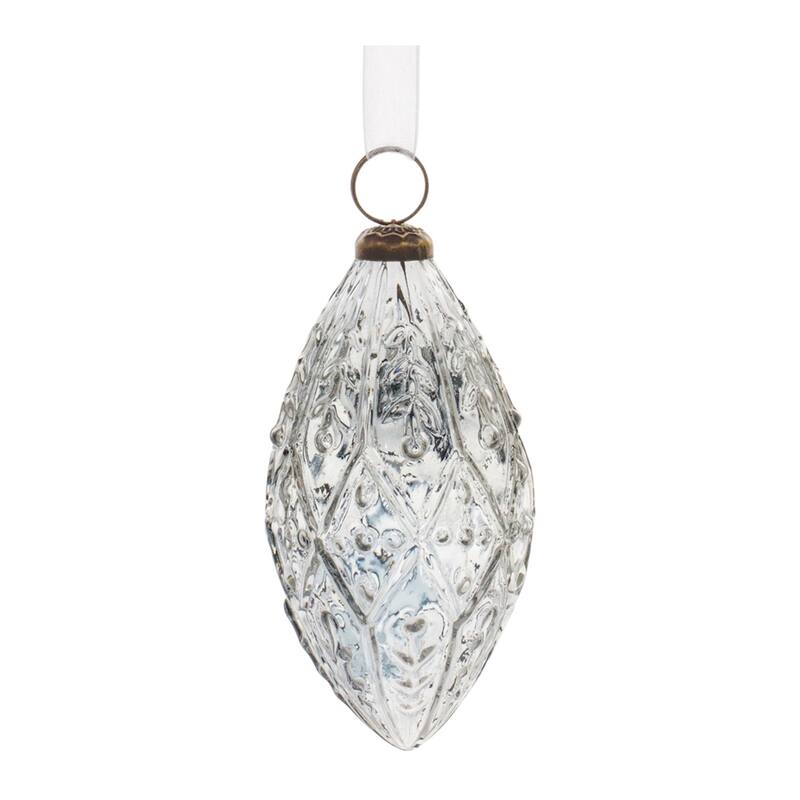Raised Ornamental Glass Christmas Drop Ornaments - 5" - Clear - 4ct