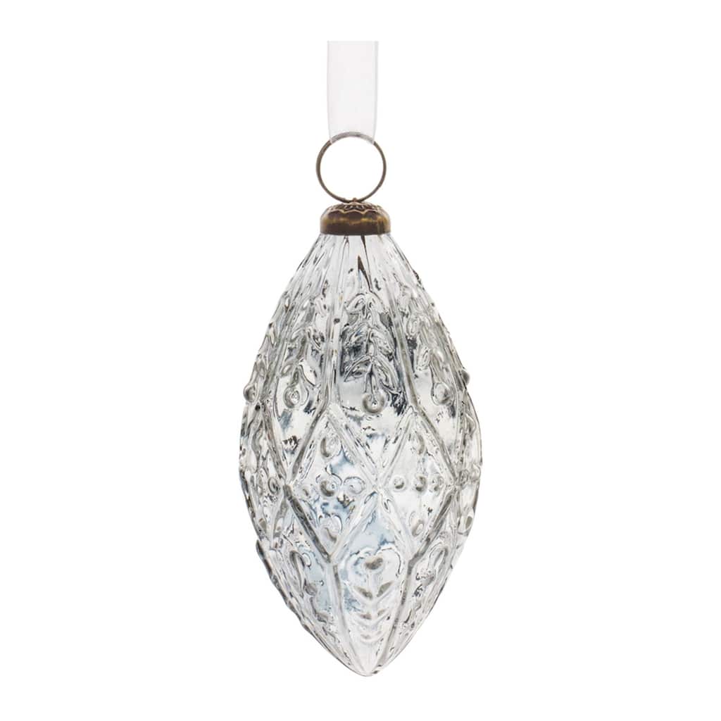 Raised Ornamental Glass Christmas Drop Ornaments - 5" - Clear - 4ct