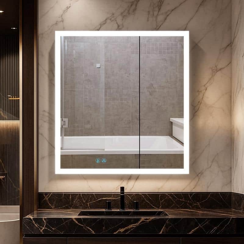 Blossom LED Lighted Medicine Cabinet, Mirror, Left Hinge, Defogger - 30x32