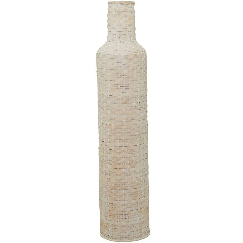 Intricately Woven Tall Bamboo Wood Floor Vase - White or Brown