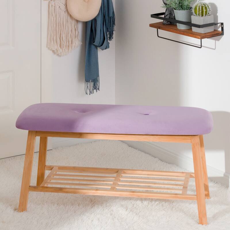 StorageWorks Tufted Bench, Entryway Bench with Shoe Storage Shelf - 36.22"x13.78"x17.72"