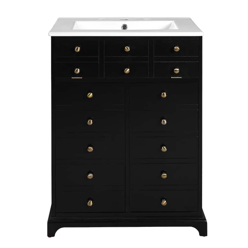 24"Bathroom Vanity With A Drawer&Two Soft-Closing Doors,Painted Storage Cabinet With Ceramic Sink,Stylish Single Sink Cabinet