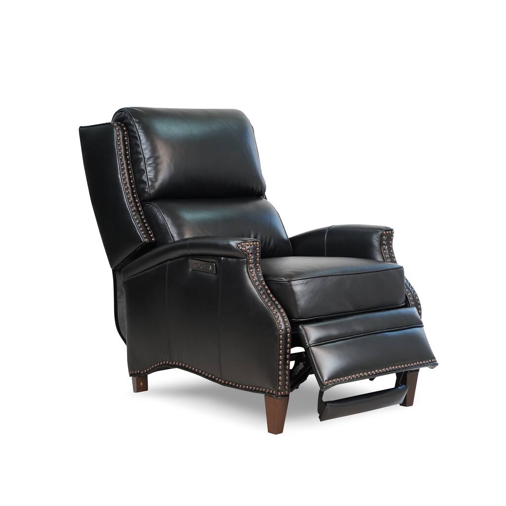 Leather Power Recliner With Adjustable Headrest And Removeable Cushion,Nailhead Trim,Extendable Footboard