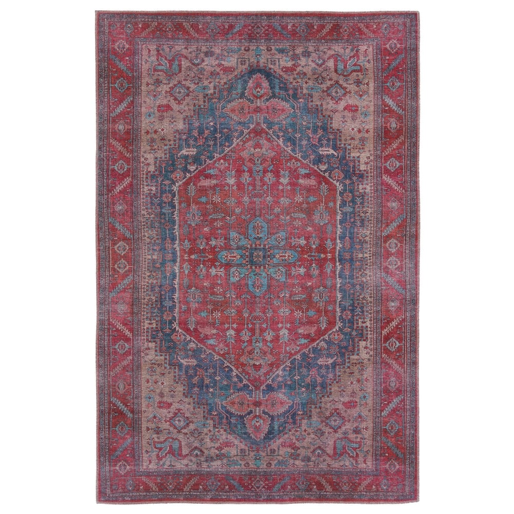 Fairbanks Machine Washable Medallion Red/ Blue Area Rug