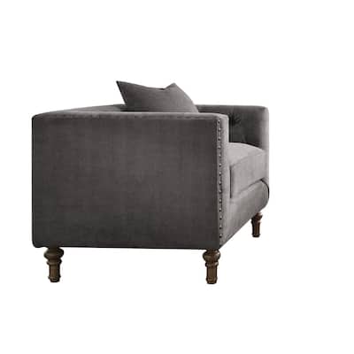 Fabric Upholstered Wooden Sofa Chair with Nail Head Trim, Gray