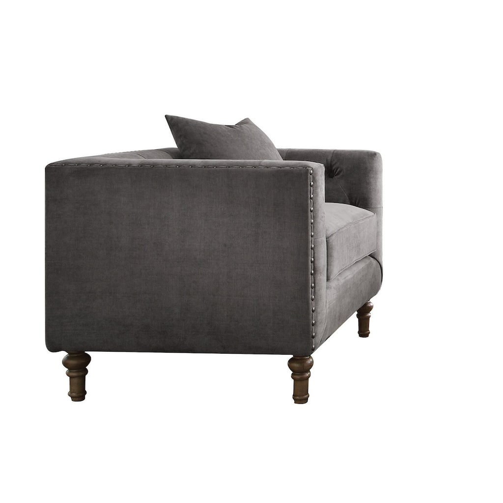 Fabric Upholstered Wooden Sofa Chair with Nail Head Trim, Gray