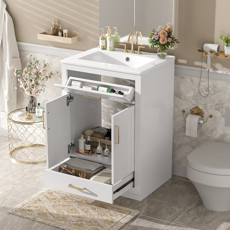 Rossetta Sleek Bathroom Vanity with Integrated Ceramic Sink, Tip-out Drawer