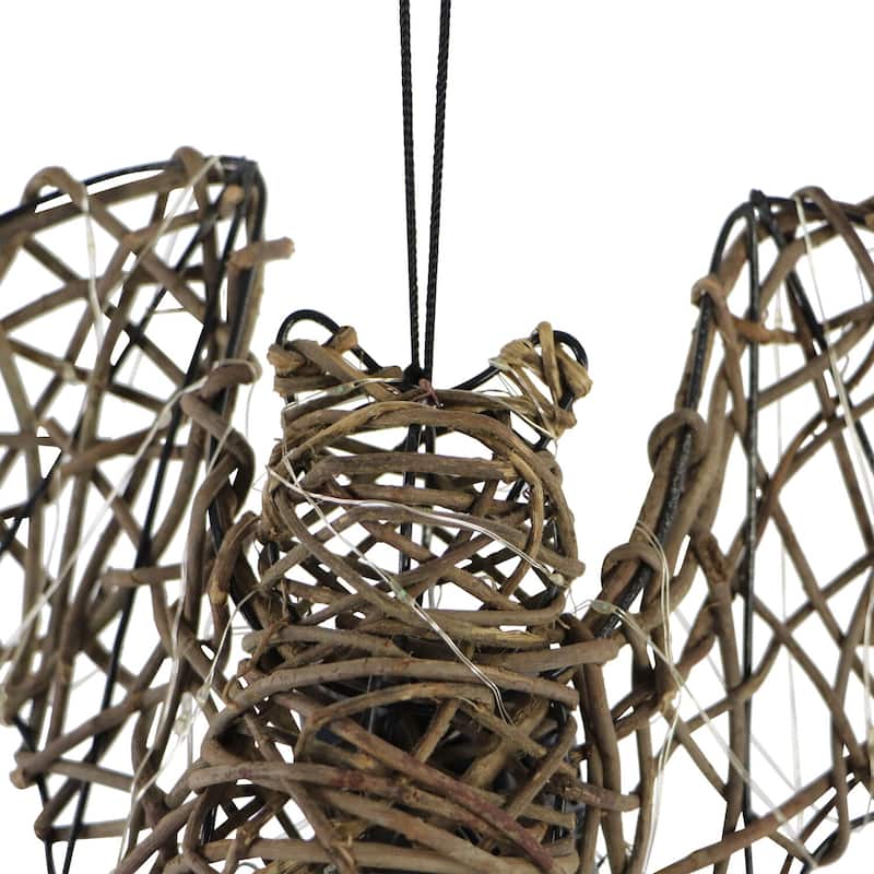 Haunted Hill Farm Set of 3 Battery-Operated Rattan Bats with Hanging Loops, Purple Lights, and Timer