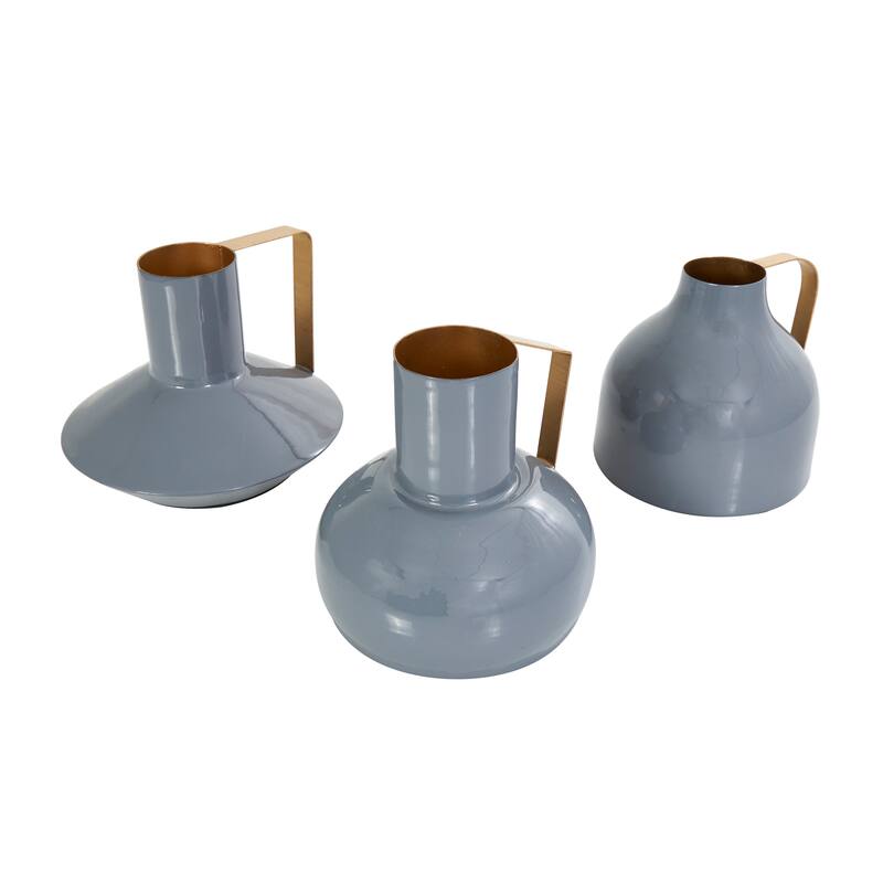 CosmoLiving by Cosmopolitan Metal Enameled Abstract Vase with Varying Shapes and Geometric Gold Handles (Set of 3)