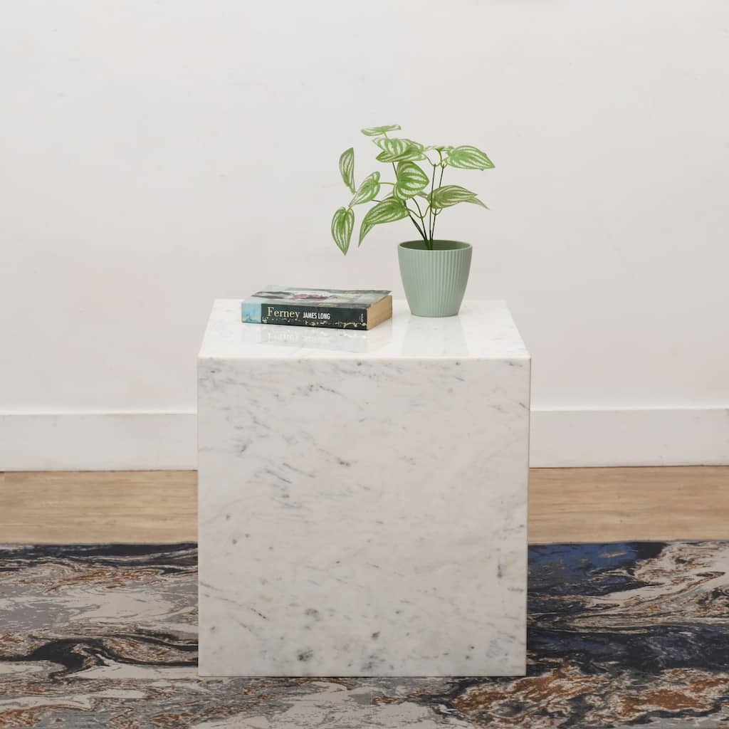 Geometrical Cube Side Table - 18" - White