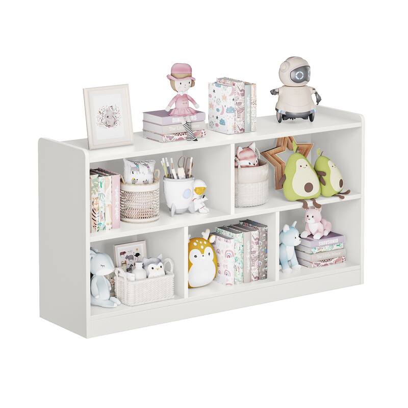 Wooden Storage Cabinet with 5 Sections, Montessori Kids Bookshelf and Toy Organizer for Nursery, Playroom & Classroom