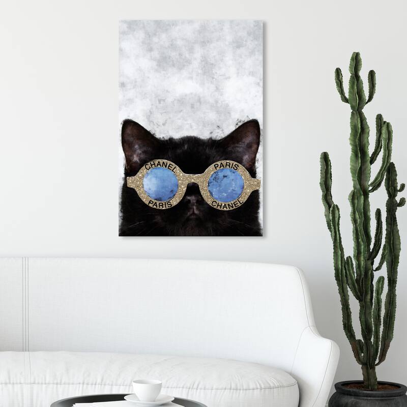 Wynwood Studio 'Cute French Cat' Fashion and Glam Wall Art Canvas Print Accessories - Gold, Black