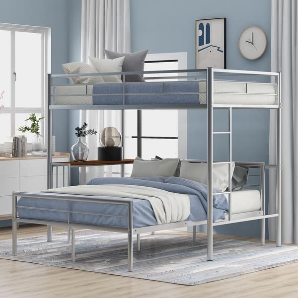 slide 2 of 60, Twin over Full Metal Bunk Bed with Desk, Ladder, and Quality Slats Silver