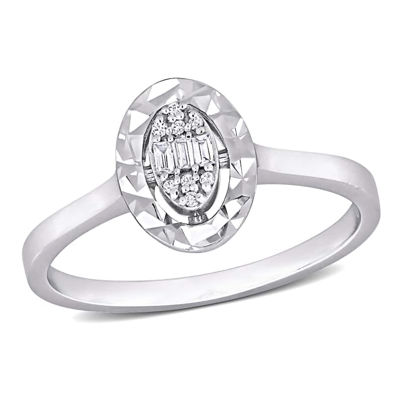 Miadora Parallel Baguette-Cut and Round-Cut Oval Diamond Accent Ring in 14k White Gold