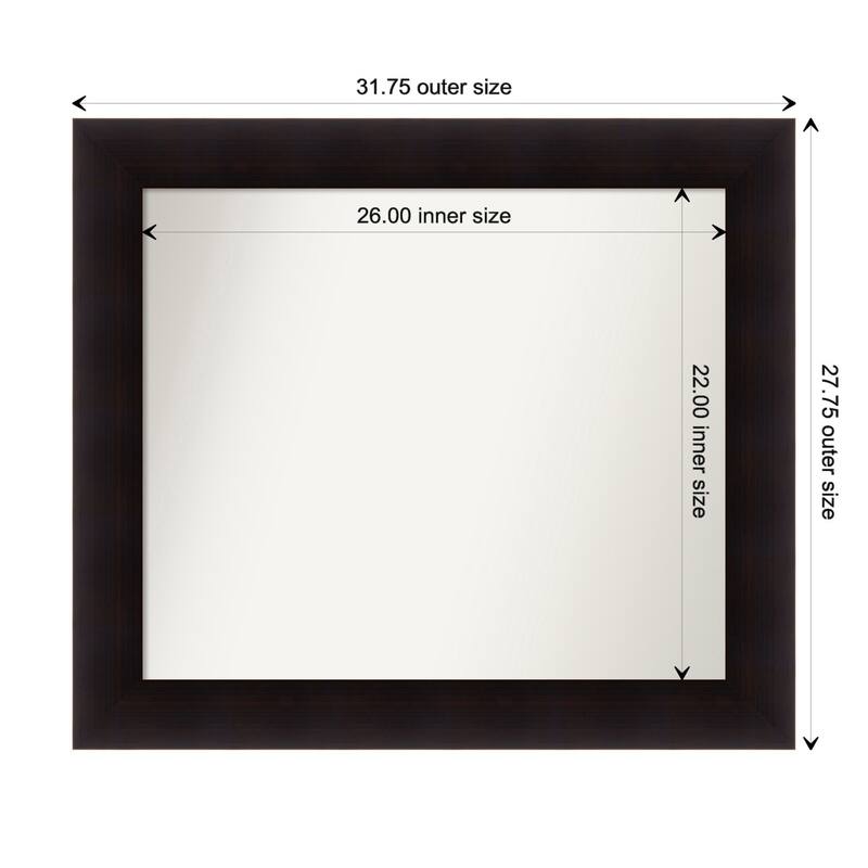 Portico Espresso Framed Non-Beveled Custom Wall Mirror, Bathroom Vanity Mirror - Outer Size: 31.75 x 27.75