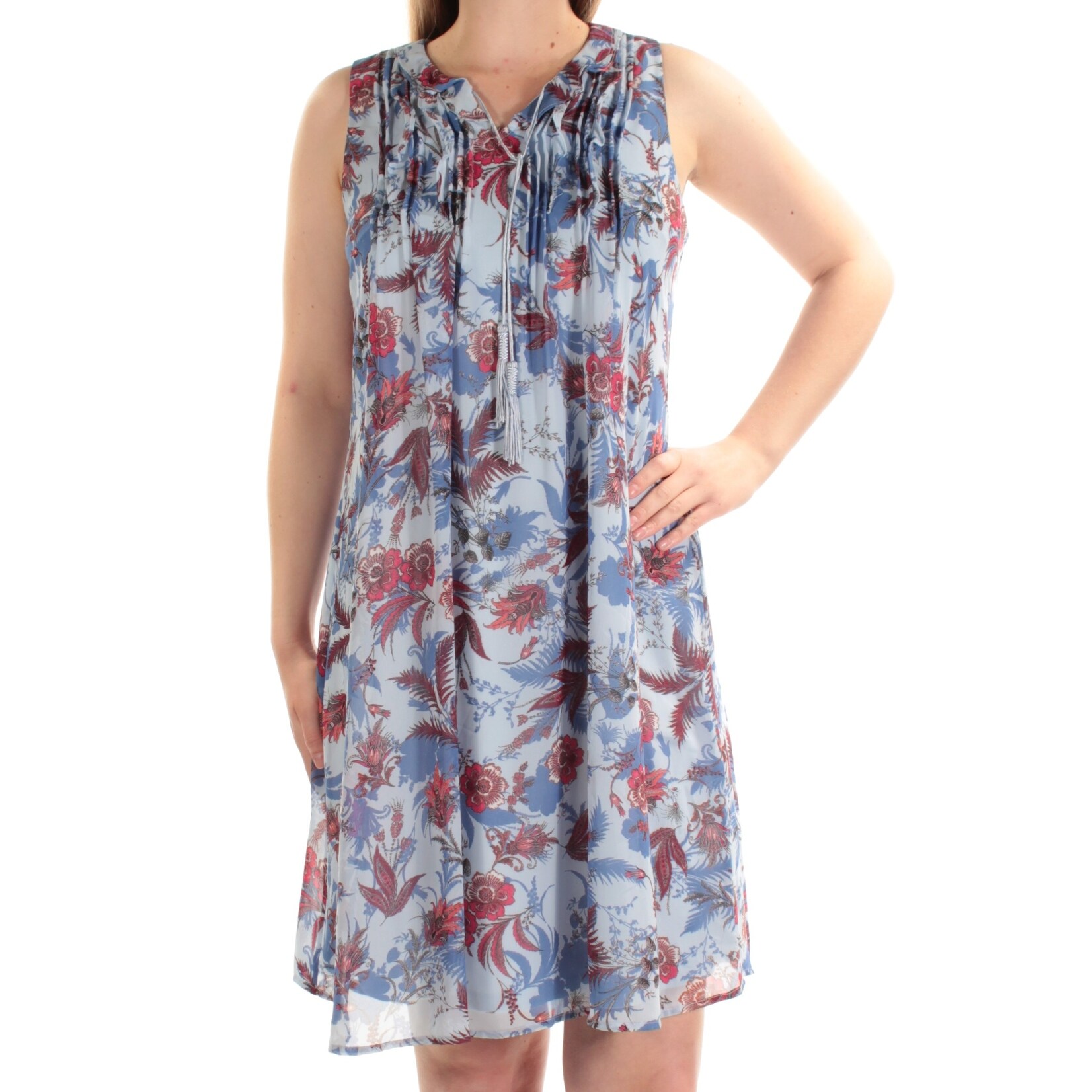Shop Tommy Hilfiger 100 Womens 1816 Blue Floral Sheer Tassel