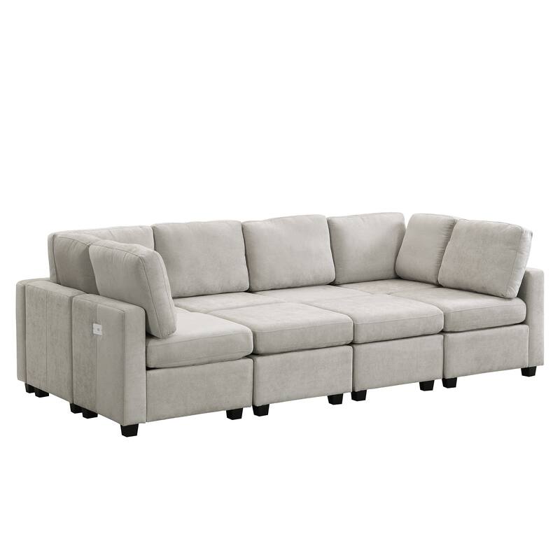 103" Sectional Sofa Couch Sofa Bed U-shaped Sofa with Two Movable Ottoman and Three USB Ports for Living Room, Beige