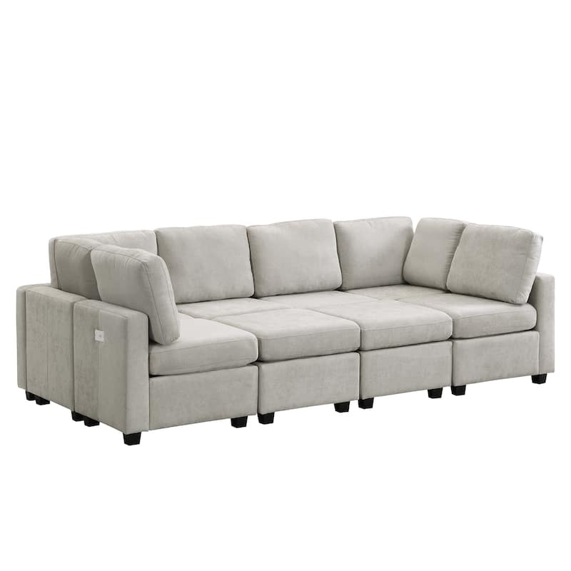 Versatile 103'' U-Shaped 6 Seater Sectional Sofa with Dual Movable Ottomans and 3 USB Charging Ports for Living Room