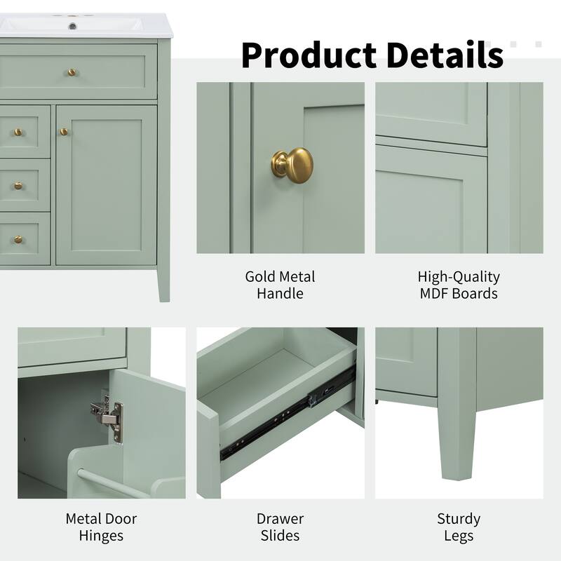 GDFStudio - Julian Hartwell 24-Inch Freestanding Bathroom Vanity with Smart Storage