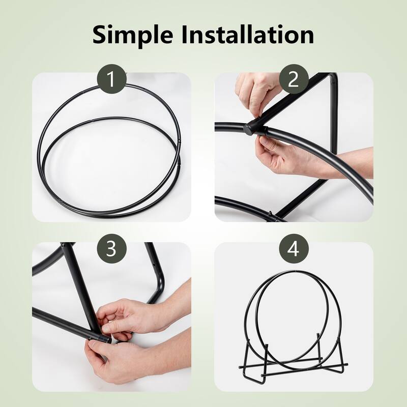 30" Black Freestanding Powder Coated Steel Firewood Rack with W-Base Support for Patio - 30" x 14" x 32.5" (L x W x H)