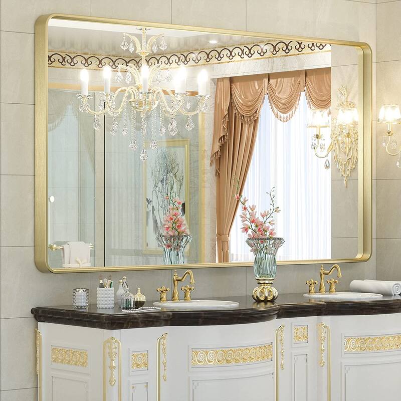 TETOTE Modern Metal Frame Wall Mounted Bathroom Vanity Mirror - 60x36 - Gold