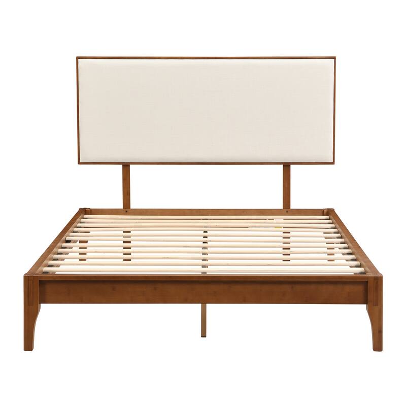 Open Frame Platform Bed with Headboard, Solid Dry Bamboo Bed Frame