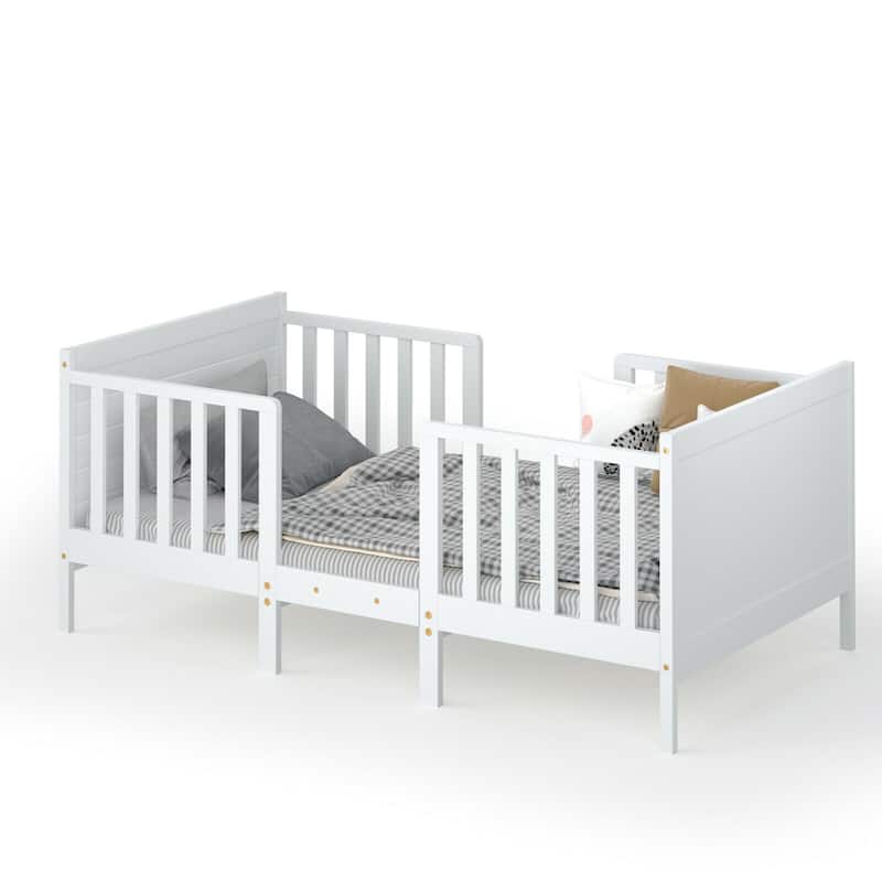 Gymax 2-in-1 Convertible Toddler Bed Kids Wooden Bedroom Furniture w/