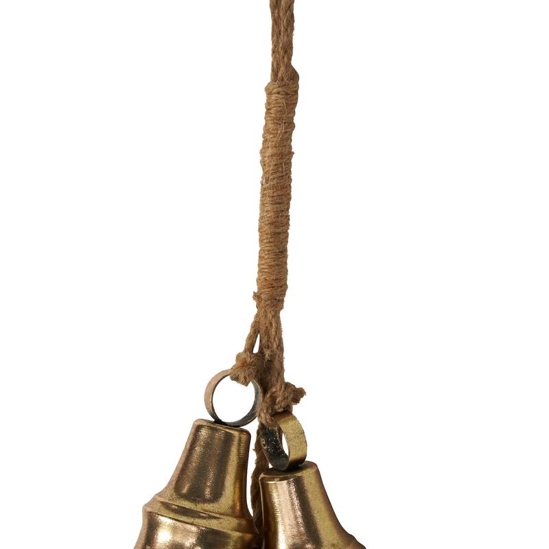 Metal Cascading Cluster Decorative Bells with Jute Hanging Rope - Gold - Roche River Decor