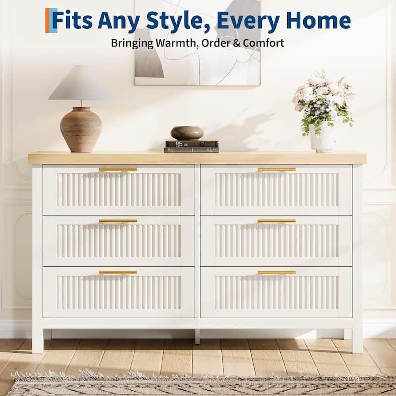 Modern Fluted Dresser with 6 Storage Drawers, Organizer Cabinet for Living Room, Bedroom