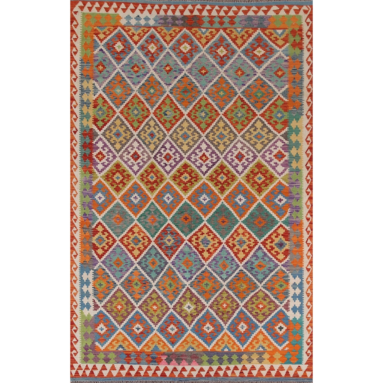 Reversible Kilim Oriental Area Rug Flatweave Wool Carpet - 6'7