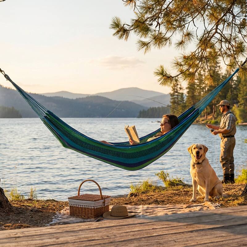 Mayan Family Hammock XXL Blue Handwoven Thick Cord - 880-lb. Capacity