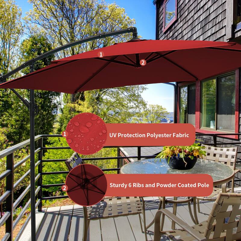 Ainfox 10 ft Cantilever Offset Outdoor Patio Umbrella with Base Stand Rotate and Tilt