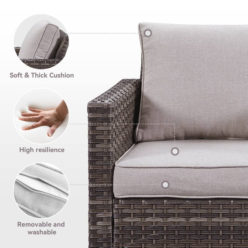 3 Pieces Outdoor Wicker Sofa with Ottomans
