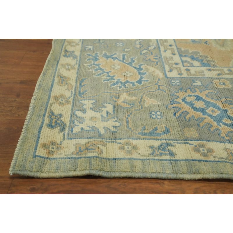 Vegetable Dye Wool Oushak Turkish Area Rug, Floral Geometric Carpet - 10' 0'' X 8' 3''