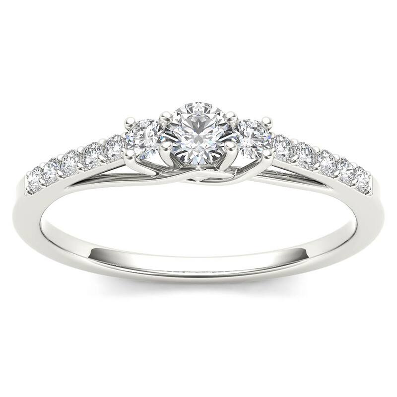 IGI Certified 1/3ct TDW Diamond Three Stone Engagement Ring in 10k White Gold for Women