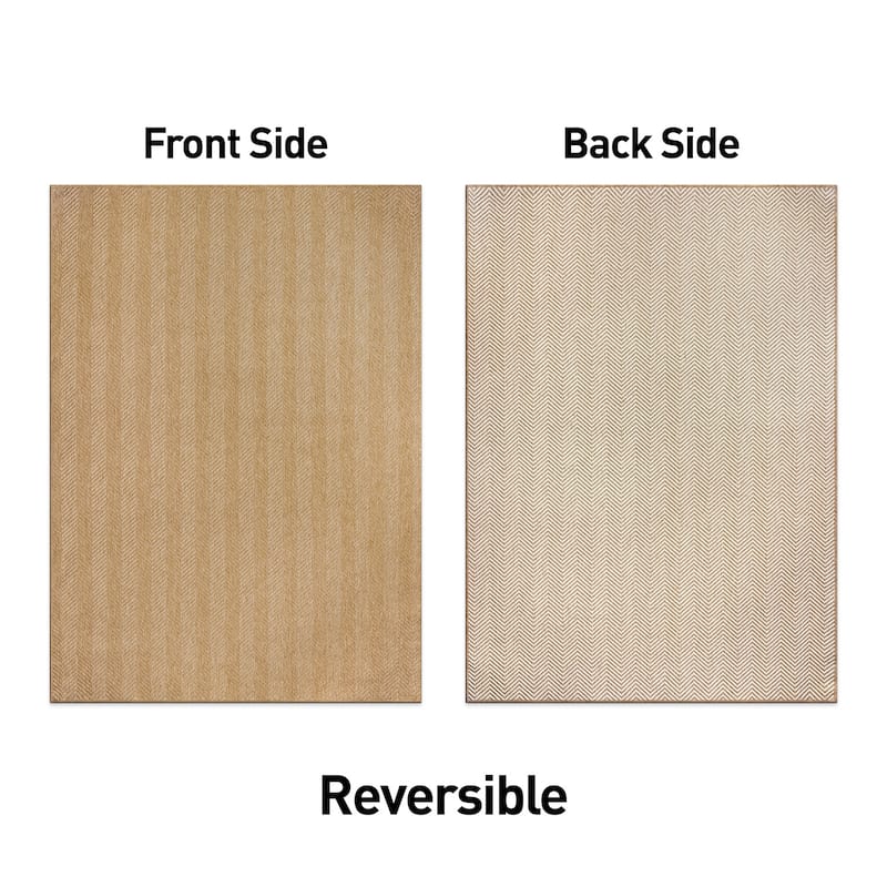 Herringbone Stripe Reversible Jute-Look Indoor/Outdoor Rug Reversible, Easy-Care Indoor/Outdoor Rug with Natural Fiber Look