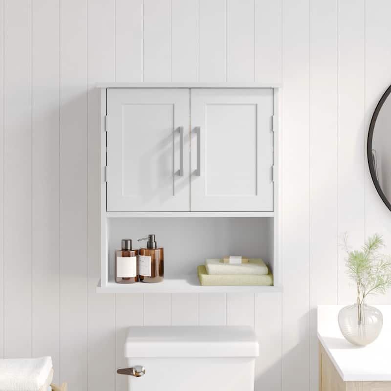 Modern Bathroom Wall Mount Medicine Cabinet with Magnetic Close Doors - White