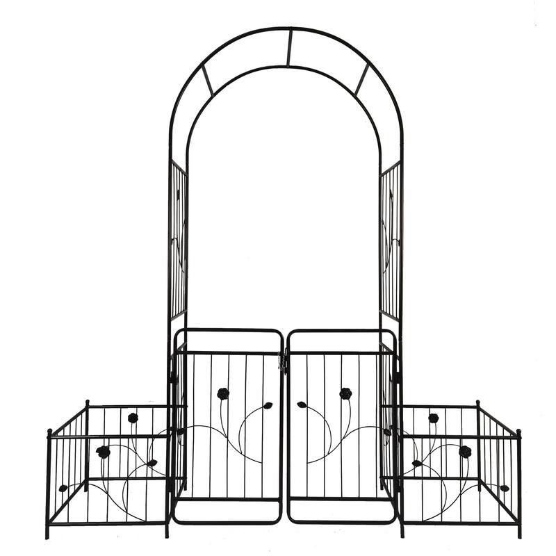 Metal Garden Arch with Gate 79.5'' Wide x 86.6'' High Climbing Plants Support Rose Arch Outdoor