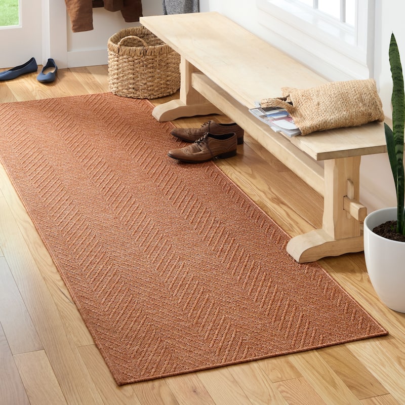 TOWN & COUNTRY BASICS Pax Herringbone Textured Solid Machine Washable Area Rug Rust - 2'5"x5'11"