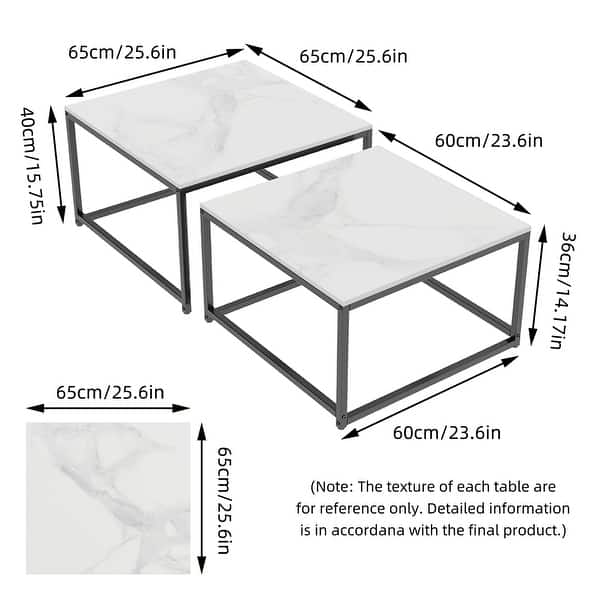 dimension image slide 2 of 3, Square Sintered Stone top Nesting Coffee Table (Set of 2) - 27.5" x 18.9"